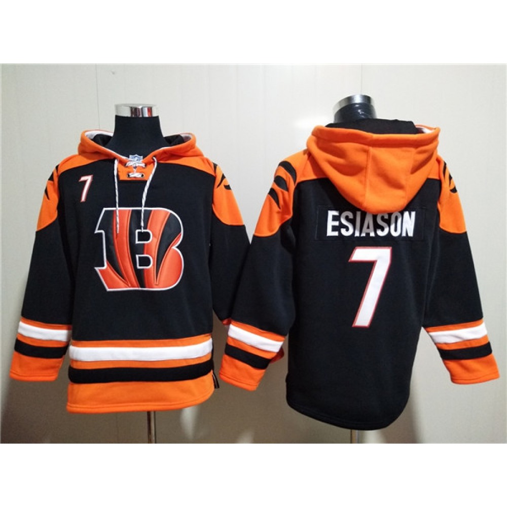 Men's Cincinnati Bengals #7 Boomer Esiason Orange/Black Ageless Must-Have Lace-Up Pullover Hoodie 1