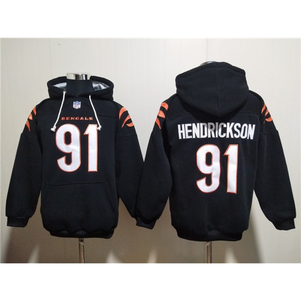 Men's Cincinnati Bengals #91 Trey Hendrickson Black Pullover Hoodie 1