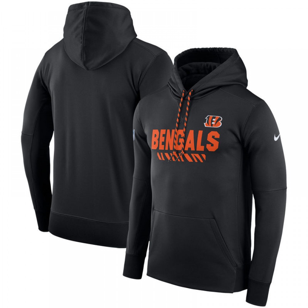 Men's Cincinnati Bengals Black Sideline Team Name Performance Pullover Hoodie 1