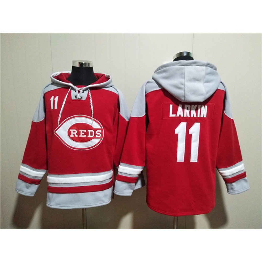 Men's Cincinnati Reds #11 Barry Larkin Red Ageless Must-Have Lace-Up Pullover Hoodie 1