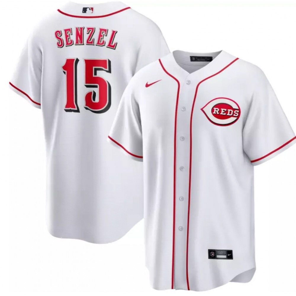 Men's Cincinnati Reds #15 Nick Senzel White Cool Base Stitched Baseball Jersey 1