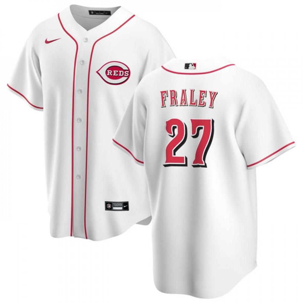 Men's Cincinnati Reds #27 Jake Fraley White Cool Base Stitched Baseball Jersey 1