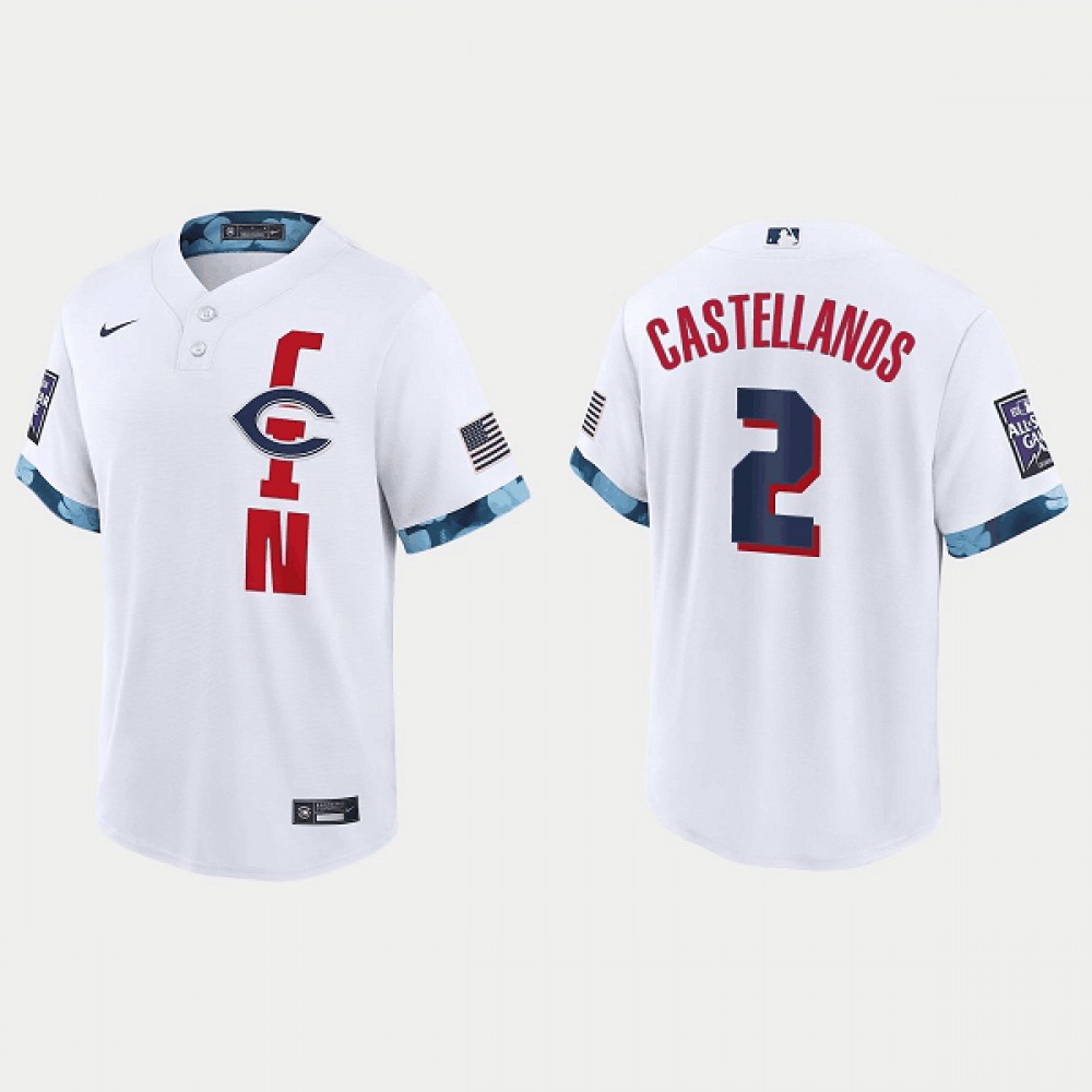 Men's Cincinnati Reds #2 Nick Castellanos 2021 White All-Star Cool Base Stitched MLB Jersey 1