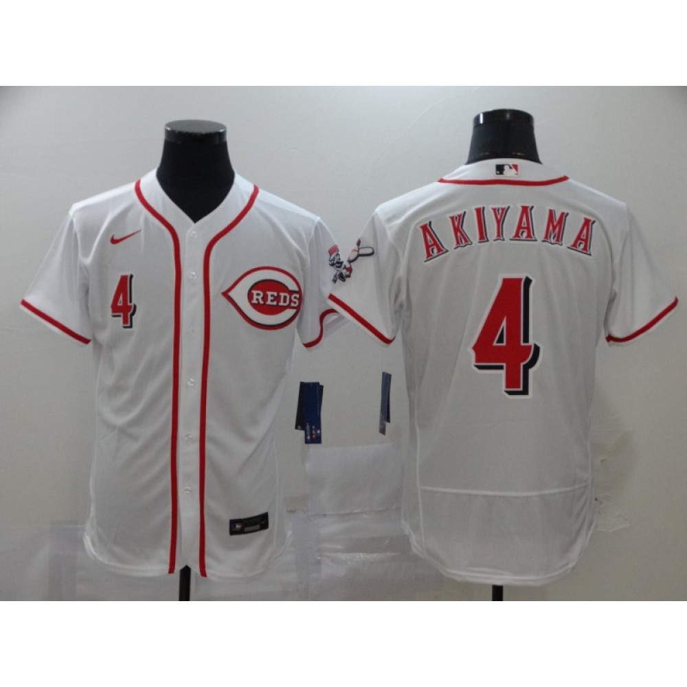 Men's Cincinnati Reds #4 Shogo Akiyama White Flex Base Stitched MLB Jersey 1