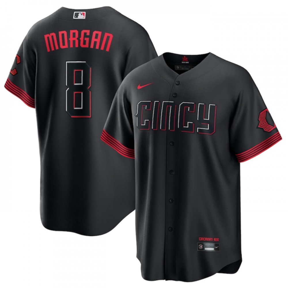 Men's Cincinnati Reds #8 Joe Morgan Black 2023 City Connect Stitched Jersey 1