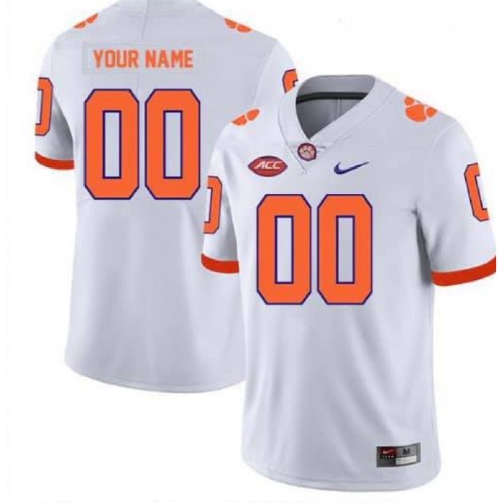 Men's Clemson Tigers White Custom College Football Stitched Jersey 1