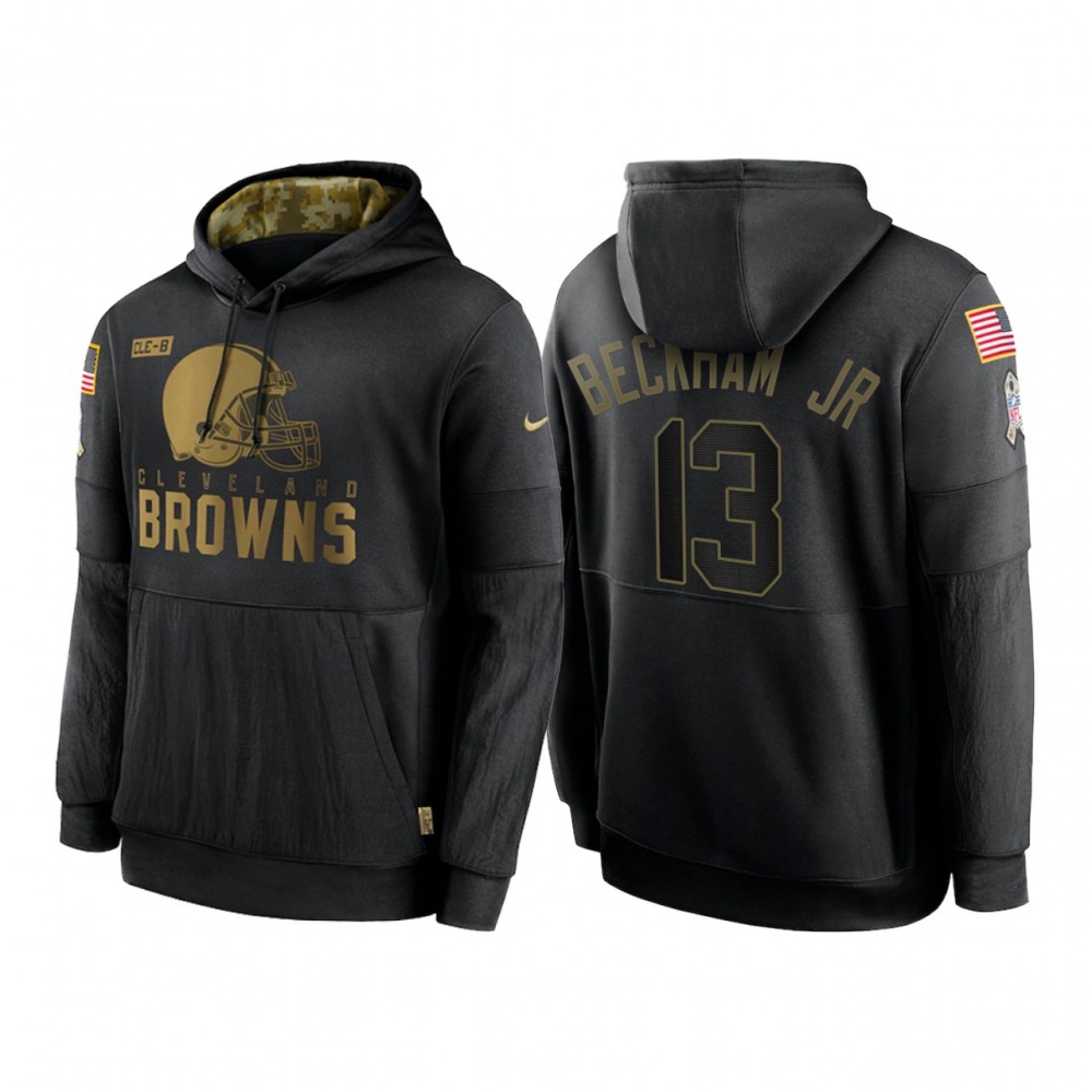 Men's Cleveland Browns #13 Odell Beckham Jr. 2020 Black Salute to Service Sideline Performance Pullover Hoodie 1