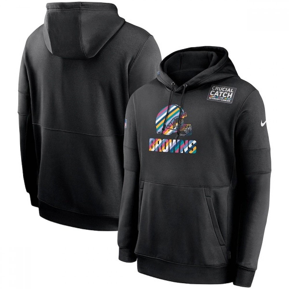 Men's Cleveland Browns 2020 Black Crucial Catch Sideline Performance Pullover Hoodie 1