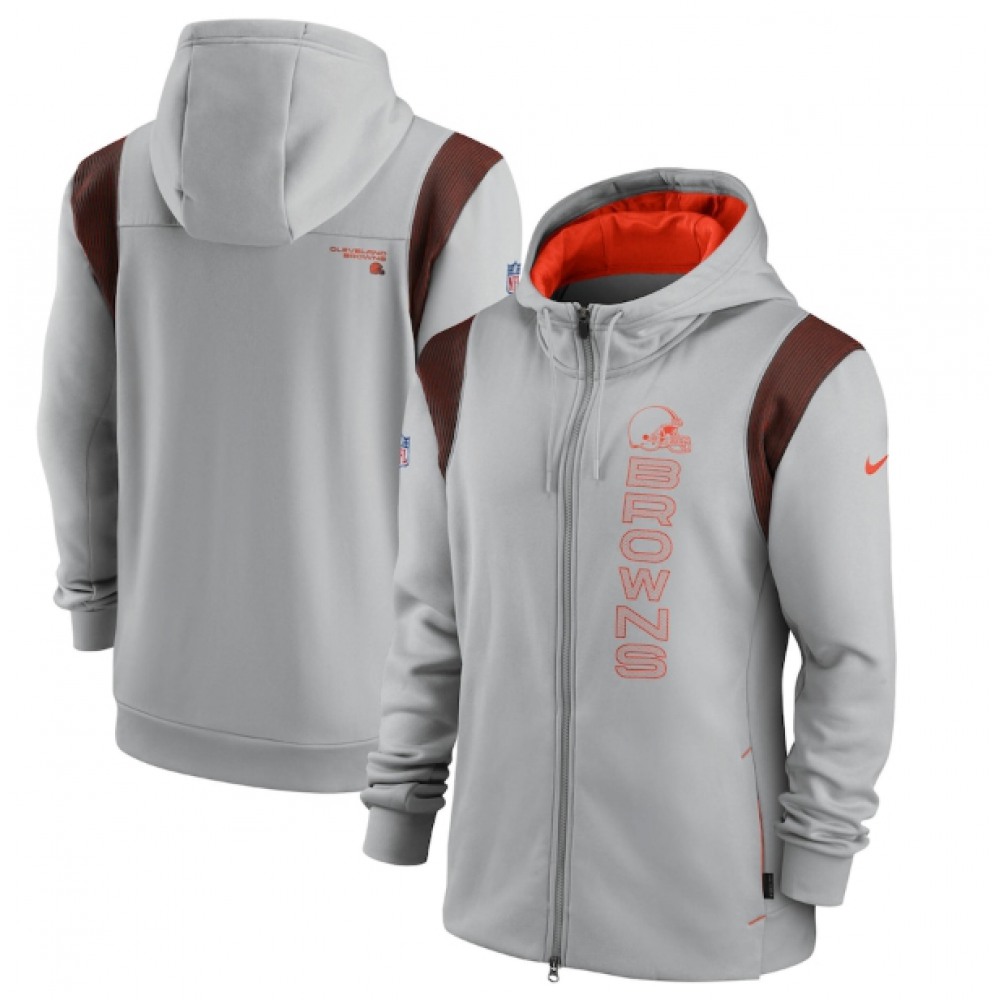 Men's Cleveland Browns 2021 Gray Sideline Team Performance Full-Zip Hoodie 1