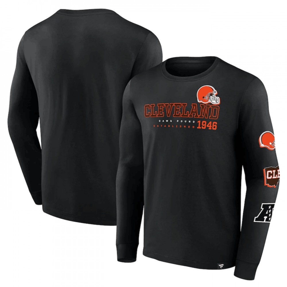 Men's Cleveland Browns Black High Whip Pitcher Long Sleeve T-Shirt 1