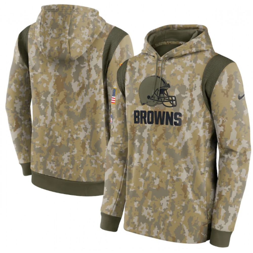 Men's Cleveland Browns Camo 2021 Salute To Service Therma Performance Pullover Hoodie 1