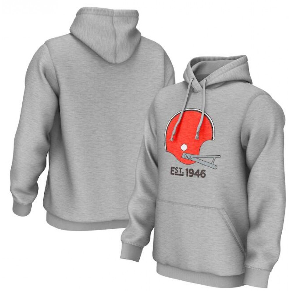 Men's Cleveland Browns Grey 75th Anniversary Helmet Logo Pullover Hoodie 1