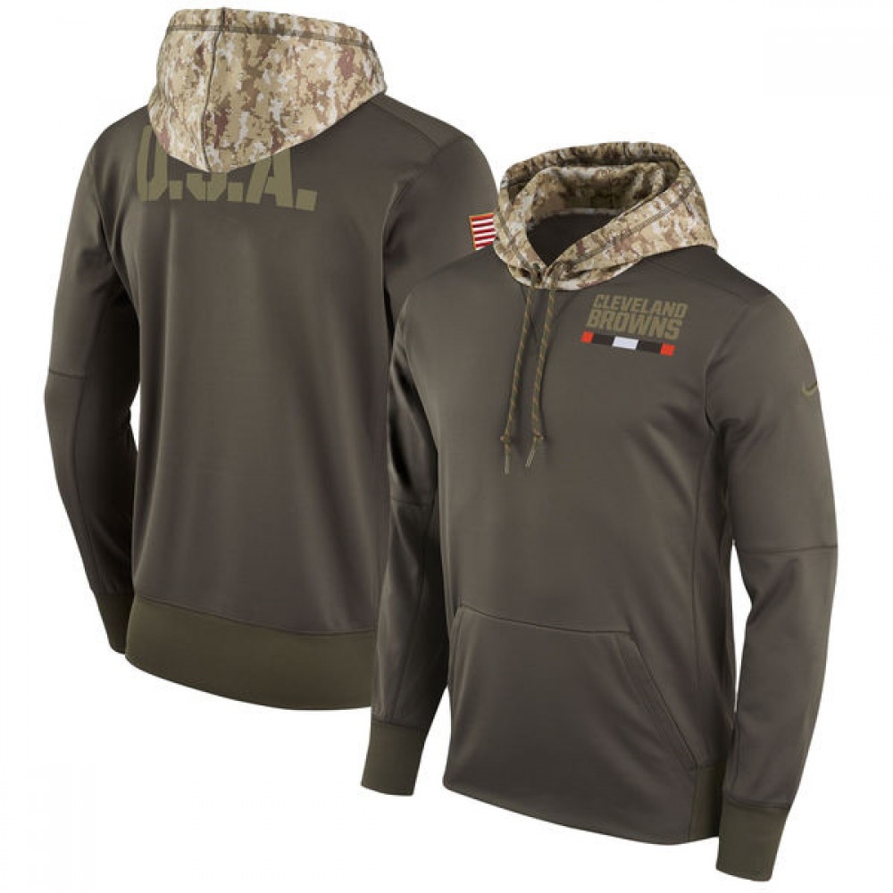 Men's Cleveland Browns Olive Salute to Service Sideline Therma Pullover Hoodie 1