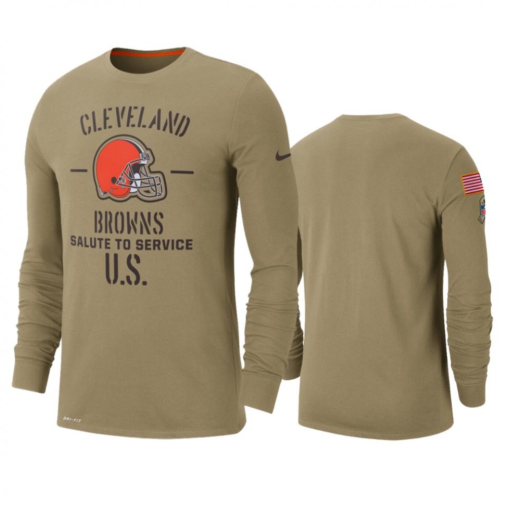 Men's Cleveland Browns Tan 2019 Salute to Service Sideline Performance Long Sleeve Shirt 1