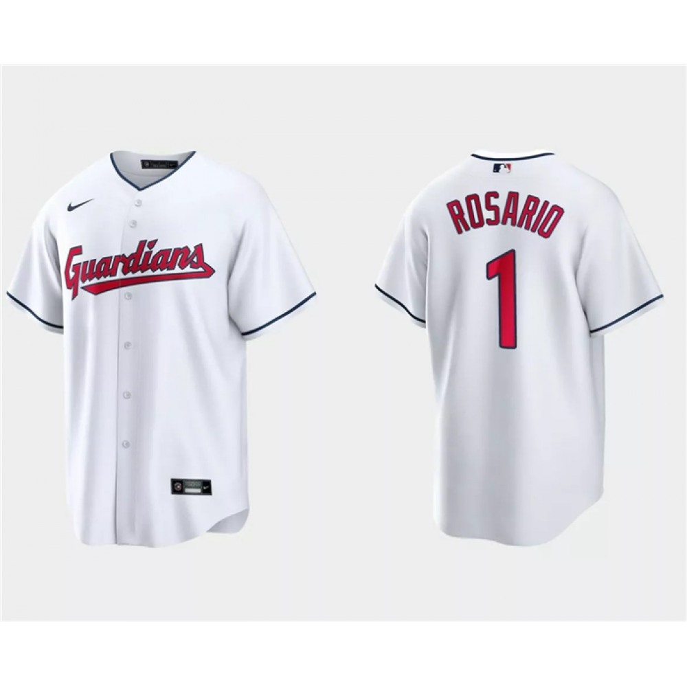 Men's Cleveland Guardians #1 Amed Rosario White Cool Base Stitched Jersey 1
