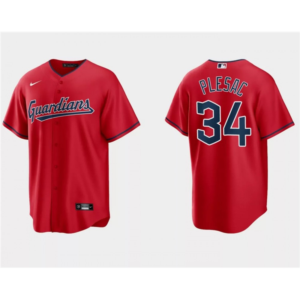 Men's Cleveland Guardians #34 Zach Plesac Red Cool Base Stitched Jersey 1