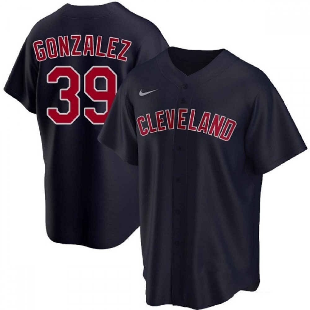 Men's Cleveland Guardians #39 Oscar Gonzalez Navy Cool Base Stitched Jersey 1