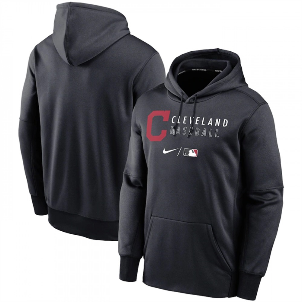 Men's Cleveland Guardians Black 2022 Performance Pullover Hoodie 1