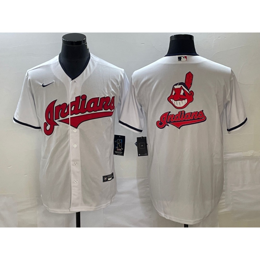 Men's Cleveland Guardians White Team Big Logo Cool Base Stitched Jersey 1