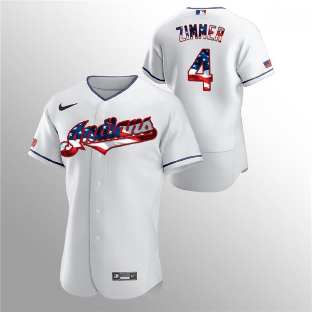 Men's Cleveland indians #4 Bradley Zimmer White 2020 Stars & Stripes Flex Base Stitched Jersey 1