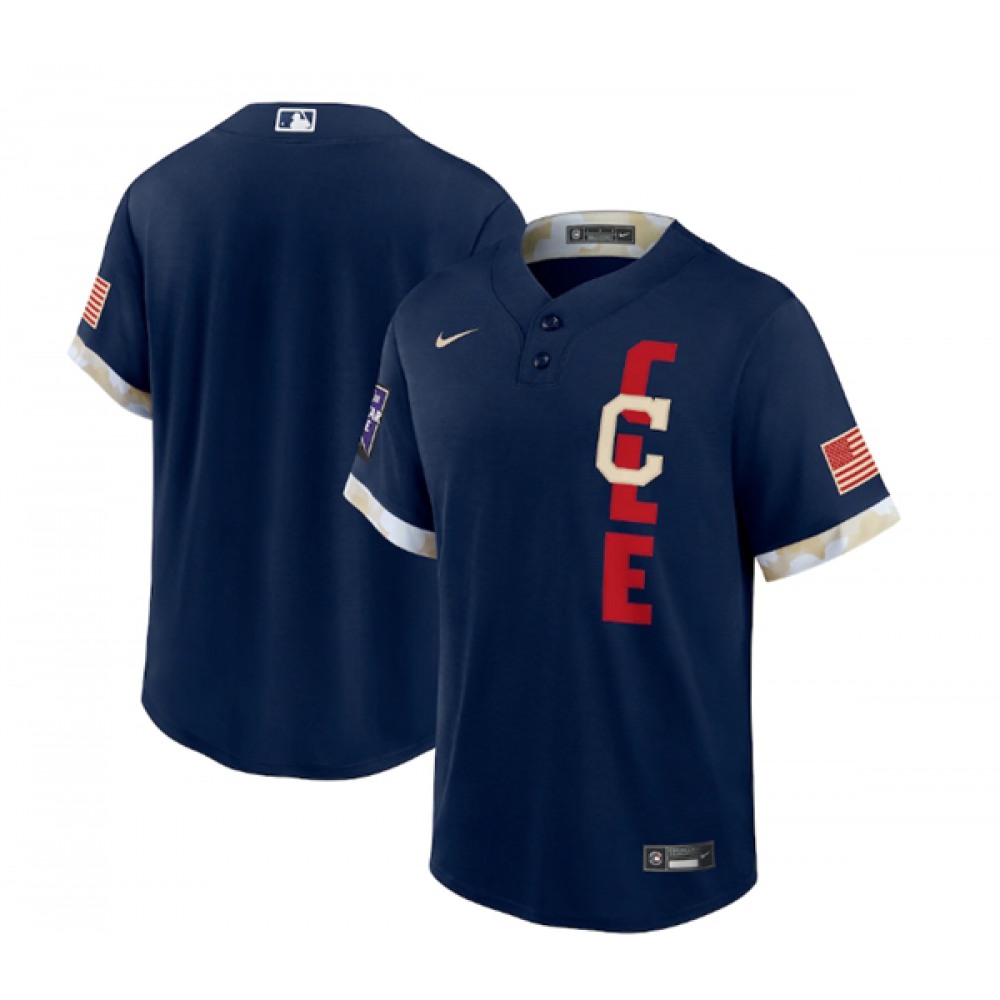 Men's Cleveland indians Blank 2021 Navy All-Star Cool Base Stitched MLB Jersey 1