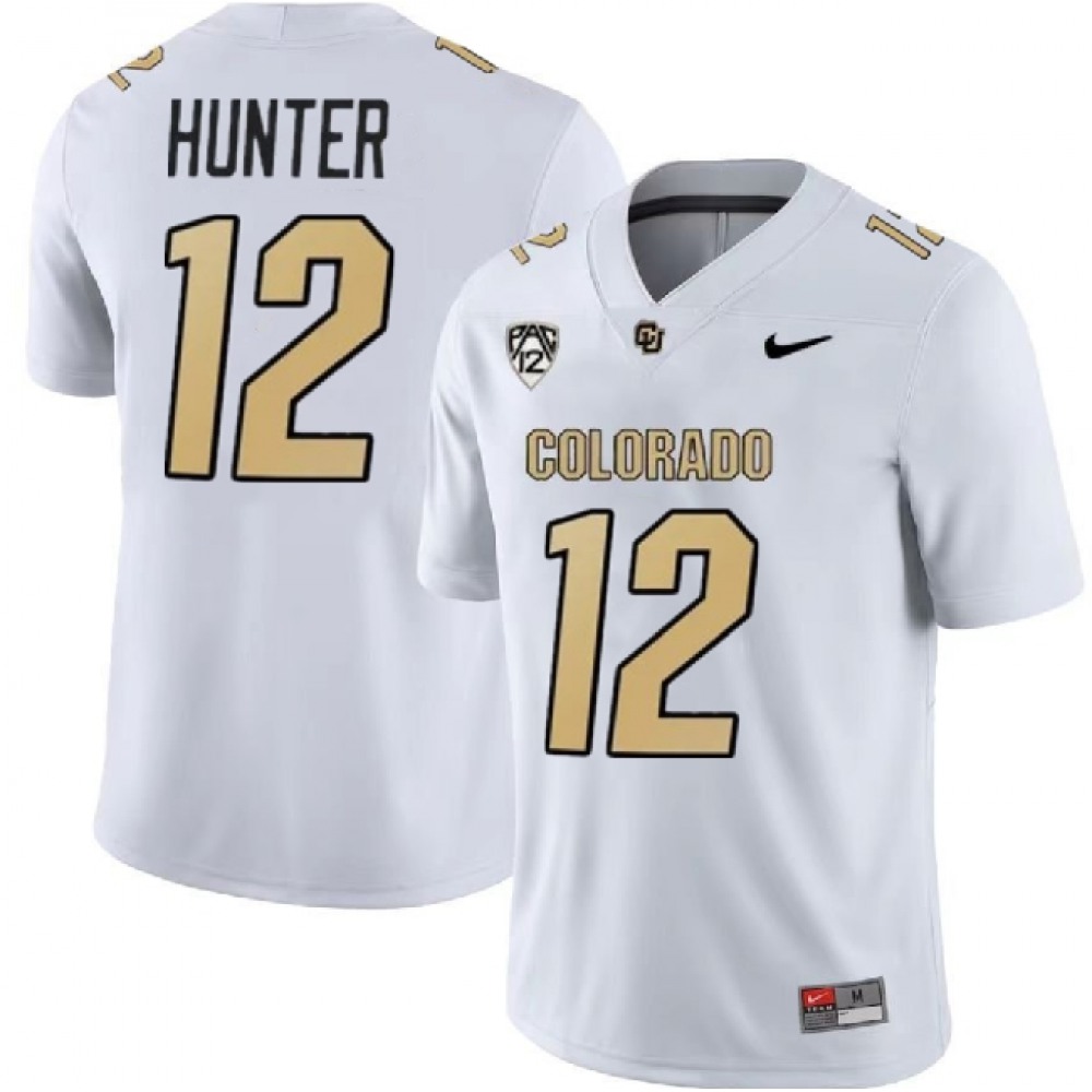 Men's Colorado Buffaloes #12 Travis Hunter White With PAC-12 Patch Stitched Football Jersey 1