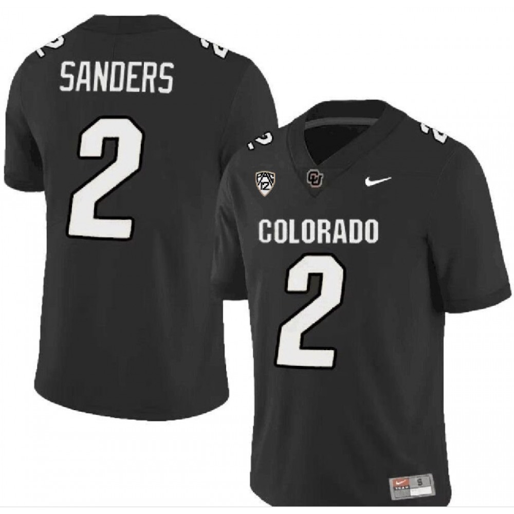 Men's Colorado Buffaloes #2 Shedeur Sanders Black With PAC-12 Patch Stitched Football Jersey 1