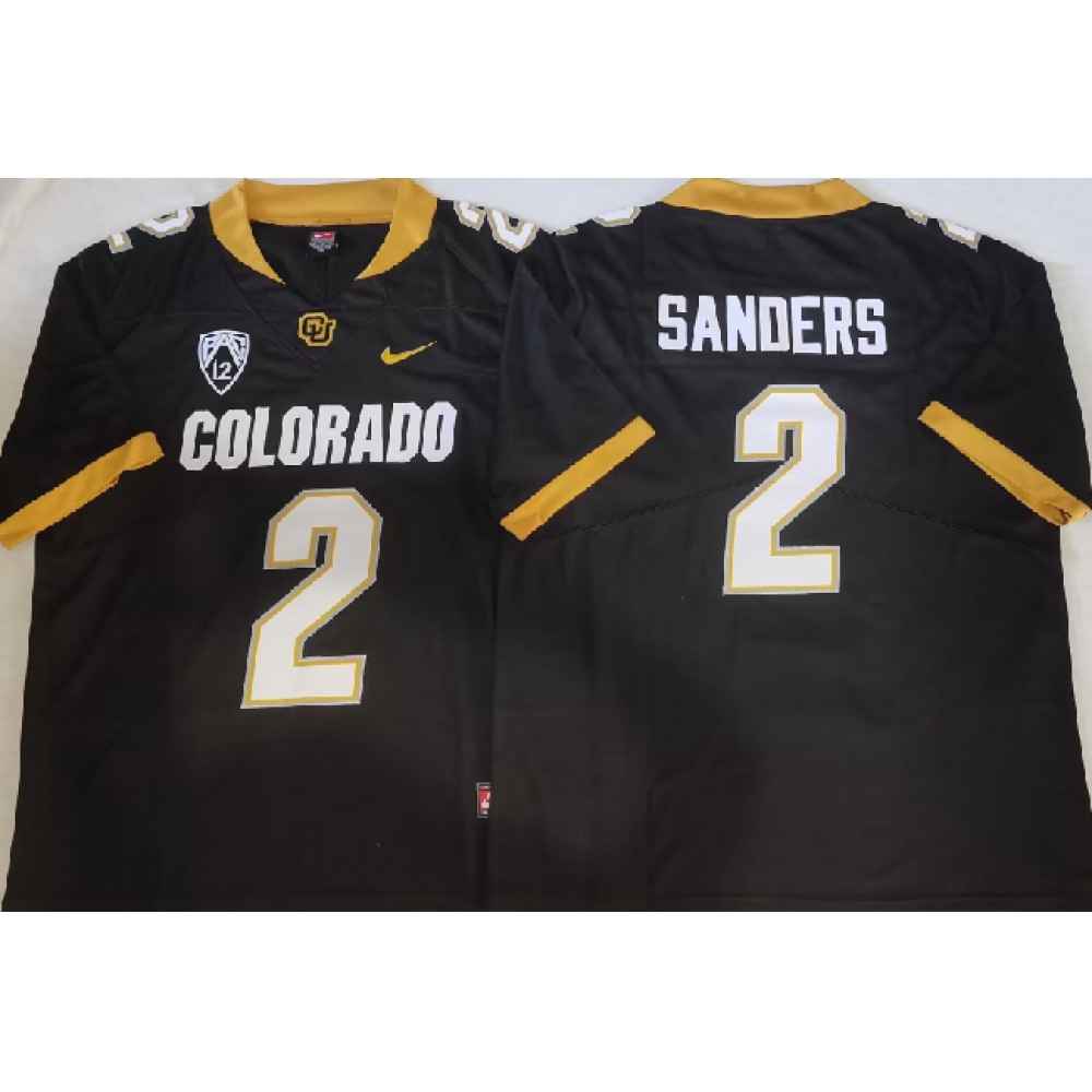 Men's Colorado Buffaloes #2 Shedeur Sanders Black With PAC-12 Patch Stitched Football Jersey 1