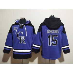 Men's Colorado Rockies #15 Randal Grichuk Purple Ageless Must-Have Lace-Up Pullover Hoodie
