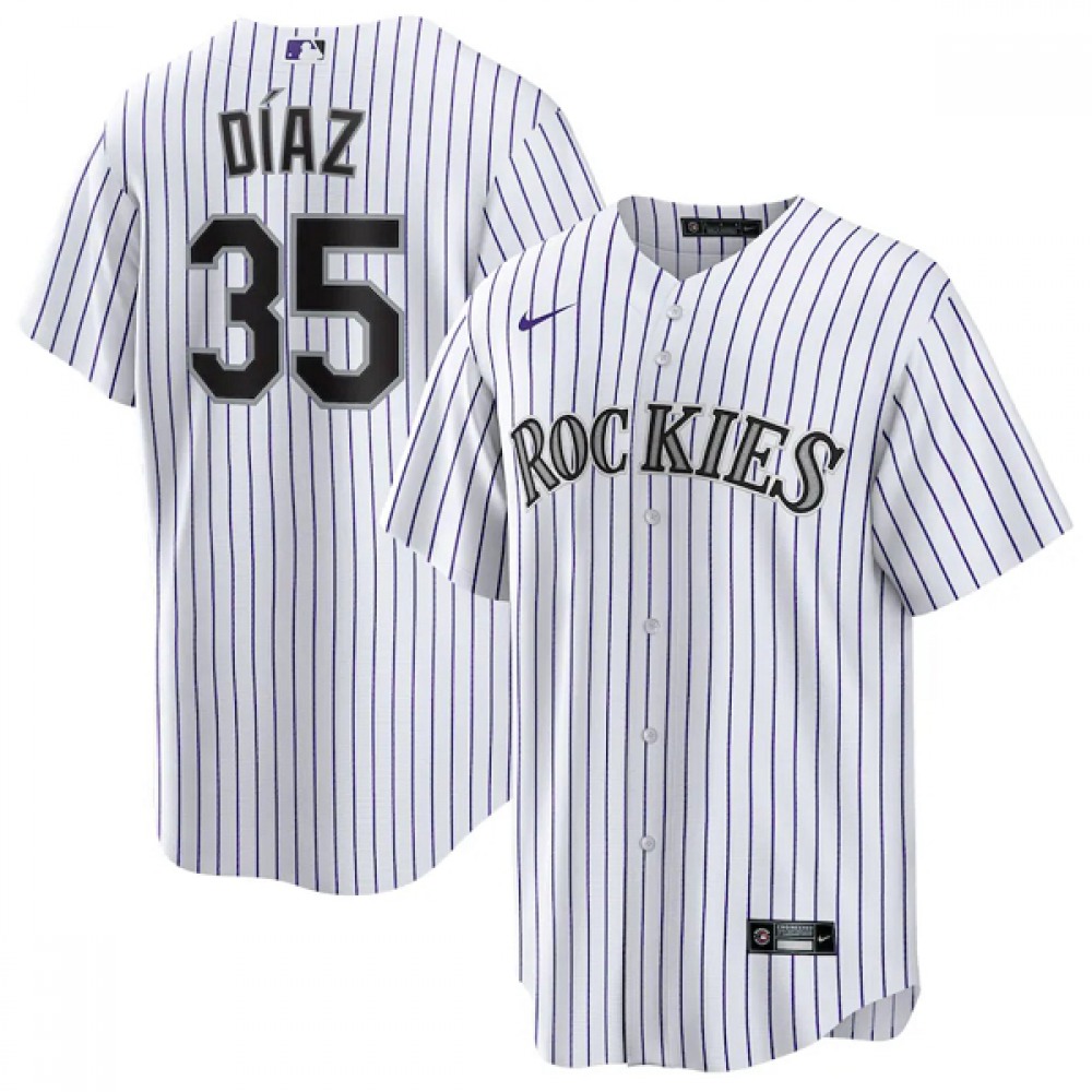 Men's Colorado Rockies #35 Elias Diaz White Cool Base Stitched Baseball Jersey 1