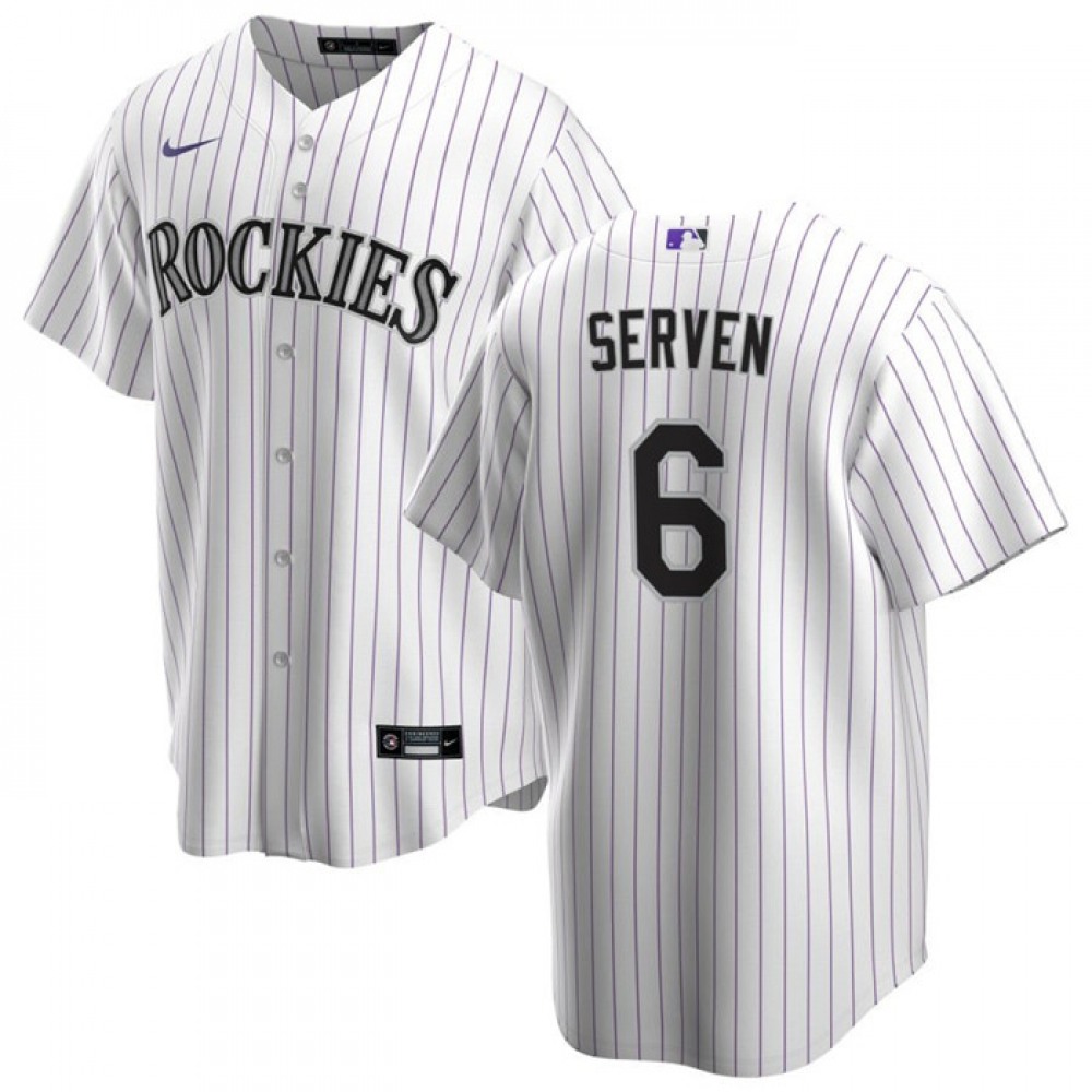 Men's Colorado Rockies #6 Brian Serven White Stitched Baseball Jersey 1