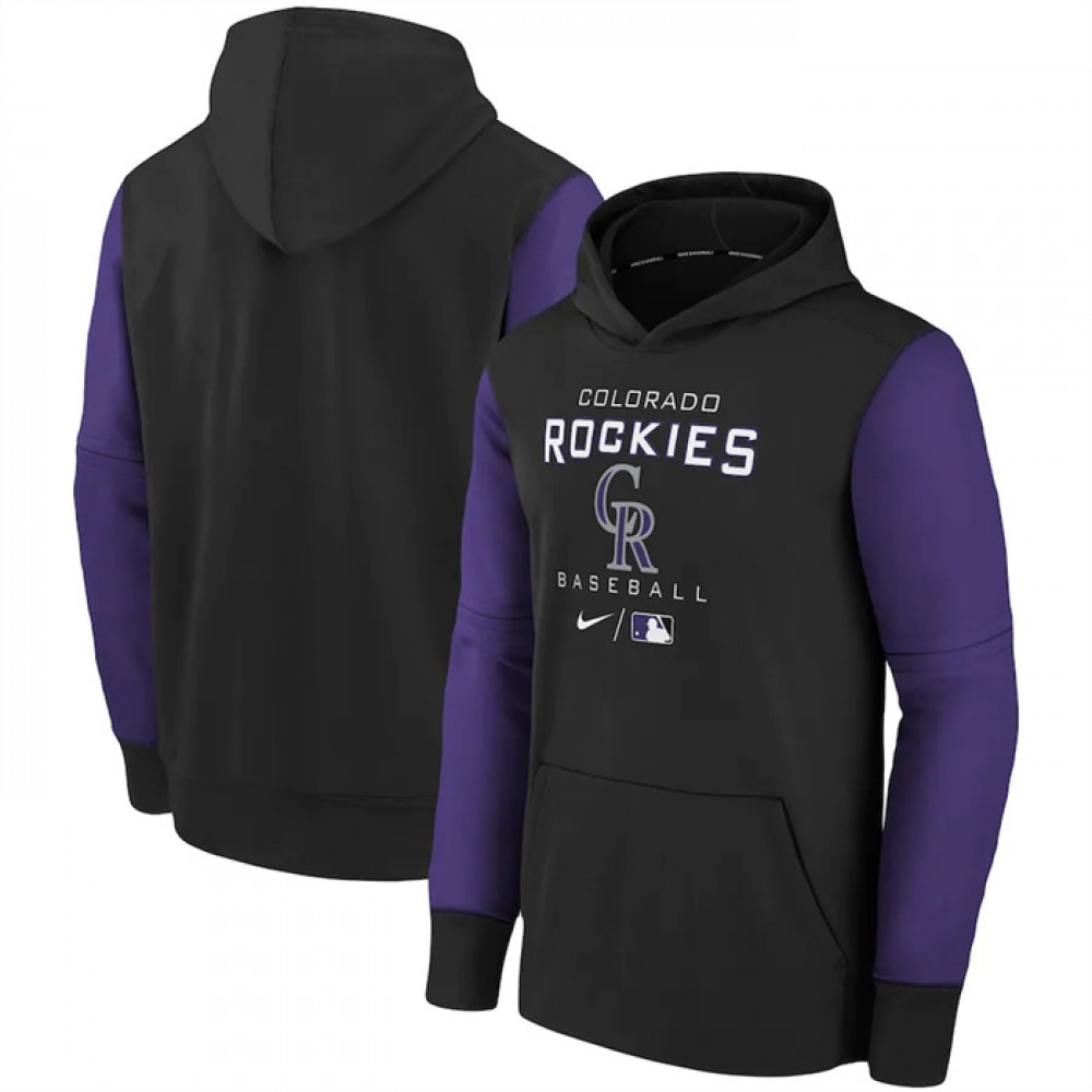 Men's Colorado Rockies Black 2022 Therma Performance Pullover Hoodie 1