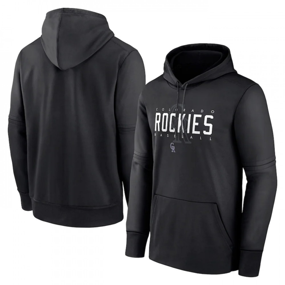 Men's Colorado Rockies Black Pregame Performance Pullover Hoodie 1
