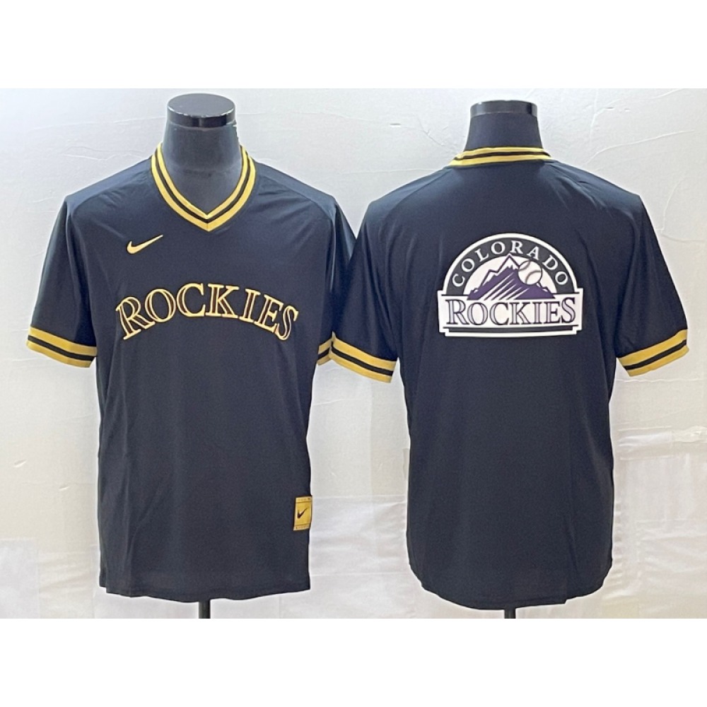 Men's Colorado Rockies Black Team Big Logo Stitched Baseball Jersey 1