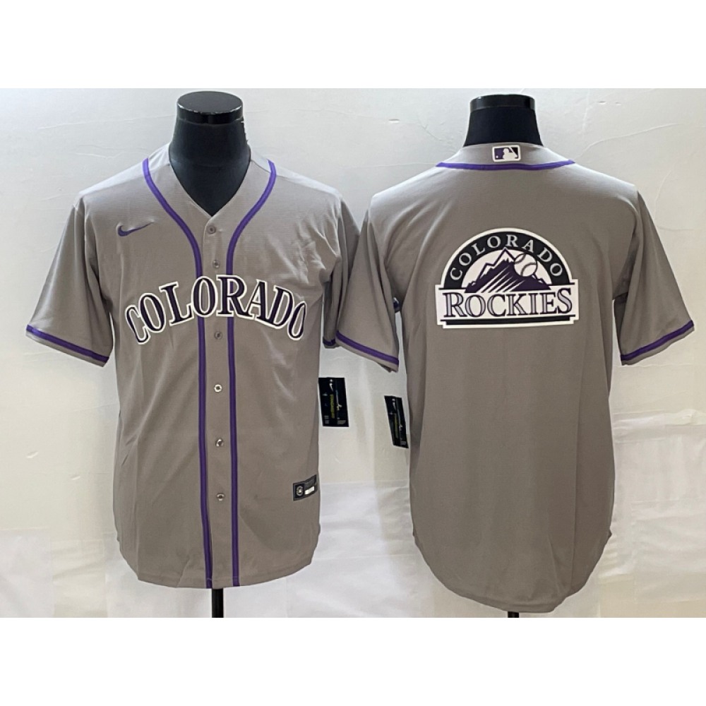 Men's Colorado Rockies Grey Team Big Logo Stitched Baseball Jersey 1