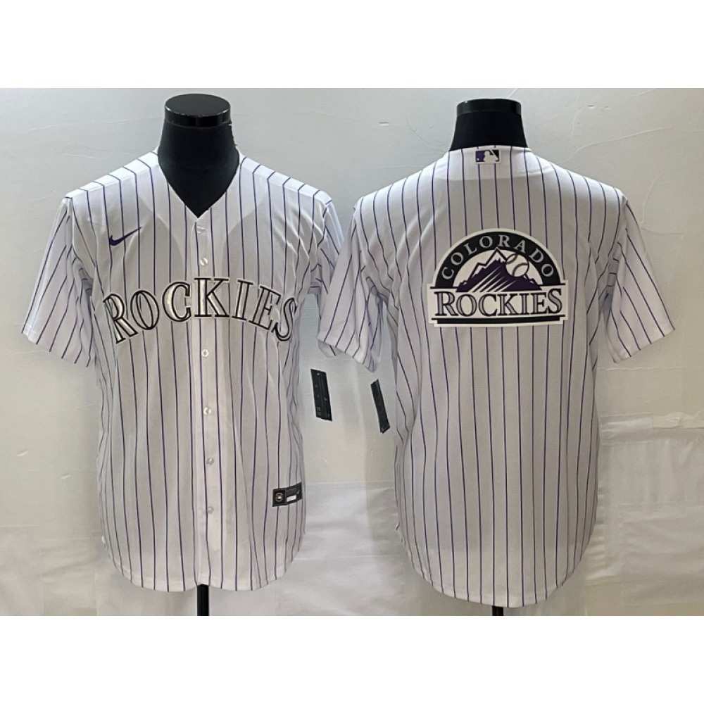Men's Colorado Rockies White Team Big Logo Stitched Baseball Jersey 1