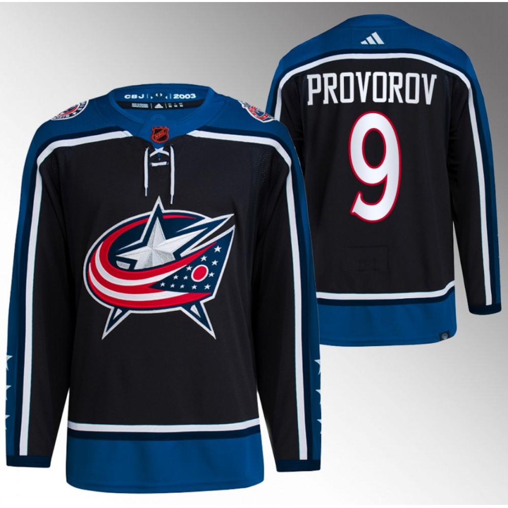 Men's Columbus Blue Jackets #9 Ivan Provorov Black 2022-23 Reverse Retro Stitched Jersey 1