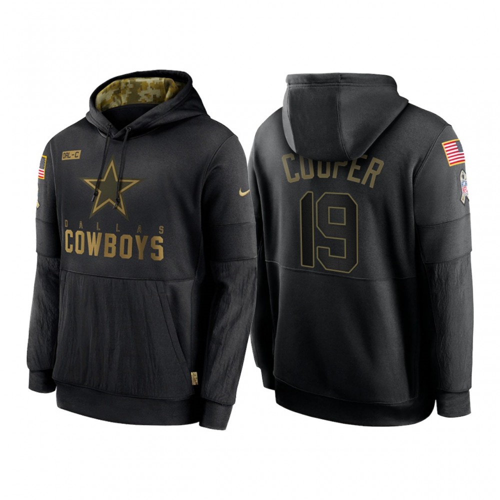 Men's Dallas Cowboys #19 Amari Cooper 2020 Black Salute to Service Sideline Performance Pullover Hoodie 1