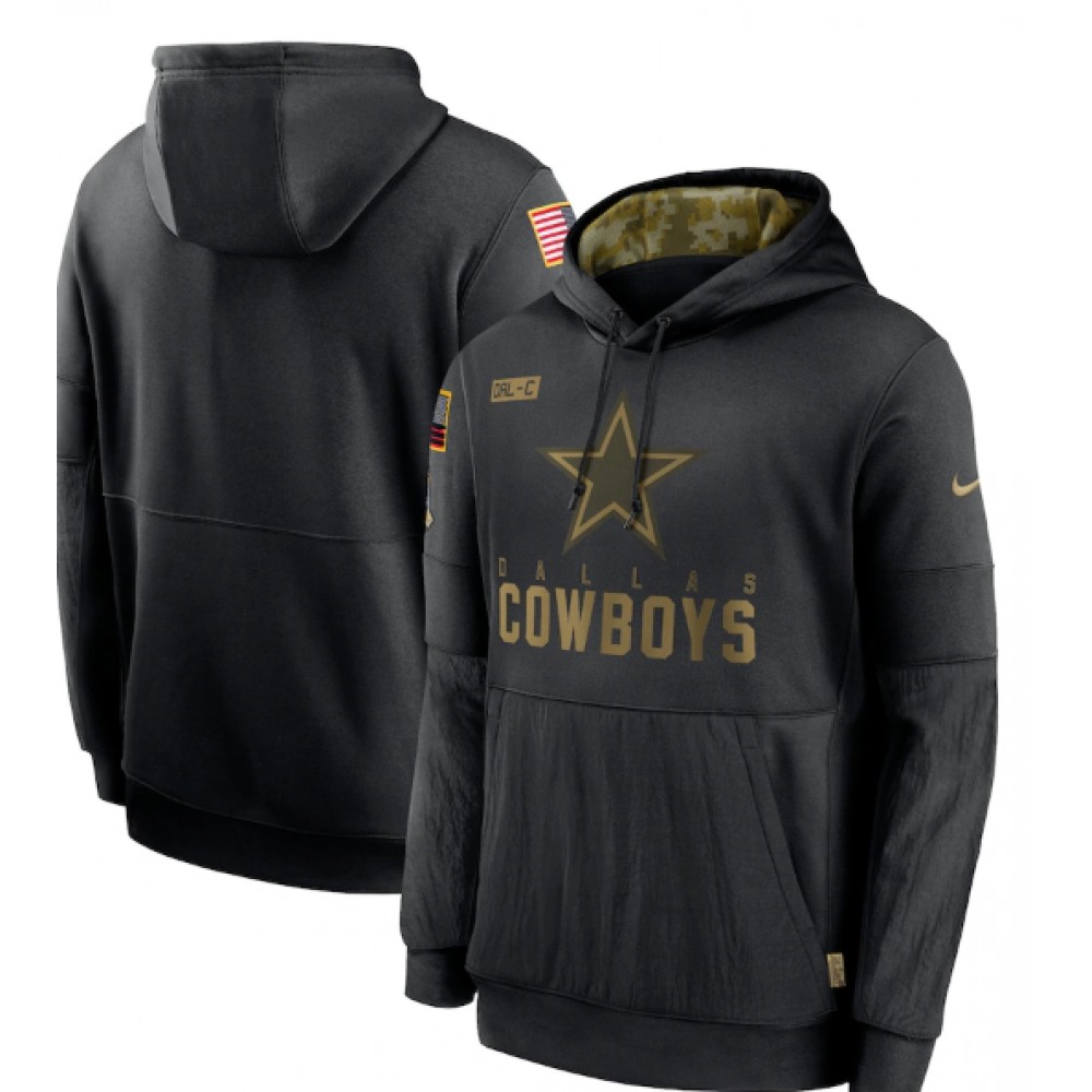 Men's Dallas Cowboys 2020 Black Salute to Service Sideline Performance Pullover Hoodie 1