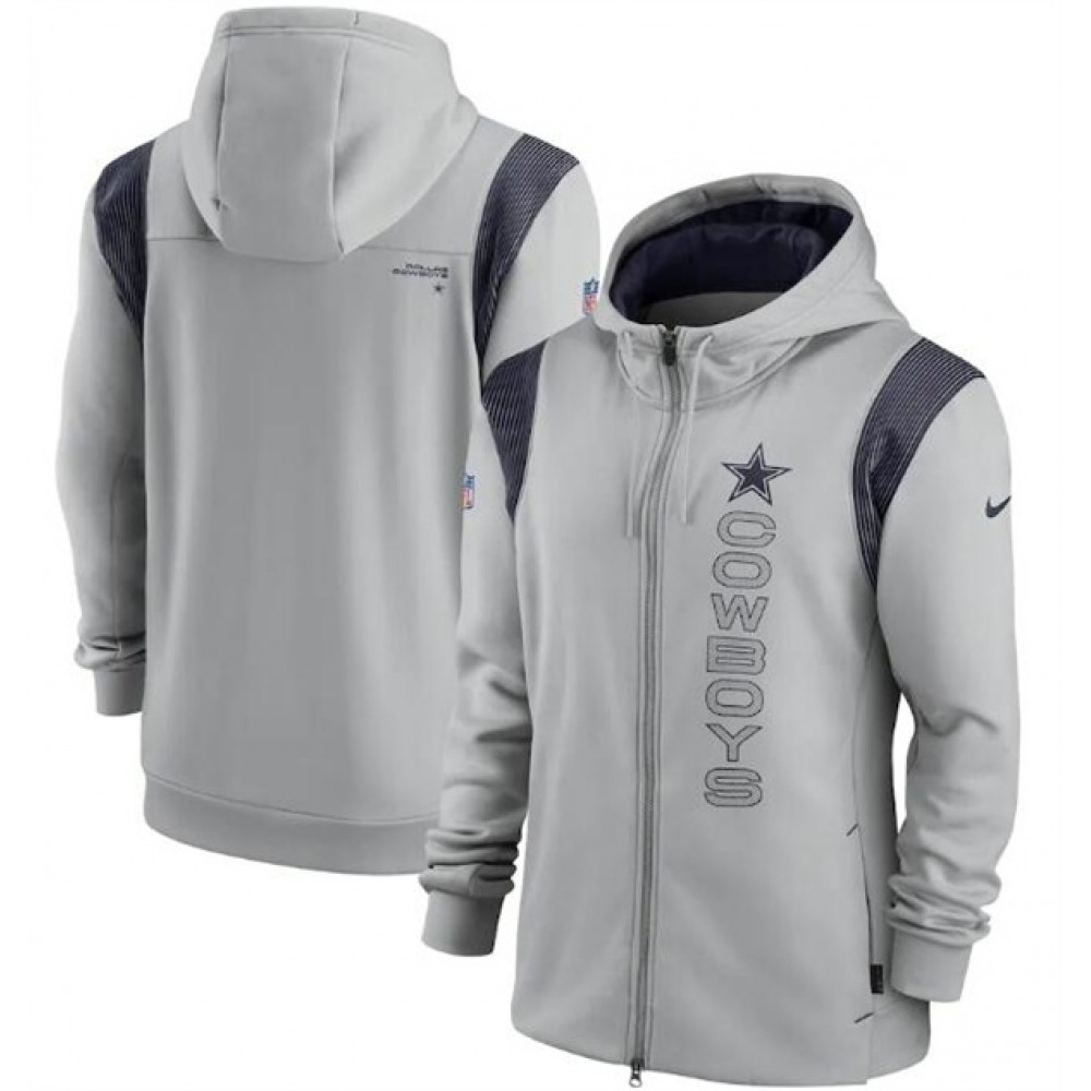 Men's Dallas Cowboys 2021 Gray Sideline Team Performance Full-Zip Hoodie 1