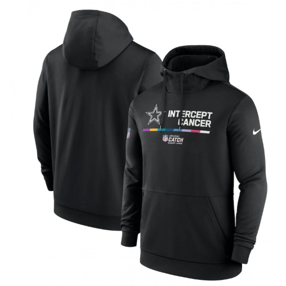 Men's Dallas Cowboys 2022 Black Crucial Catch Therma Performance Pullover Hoodie 1