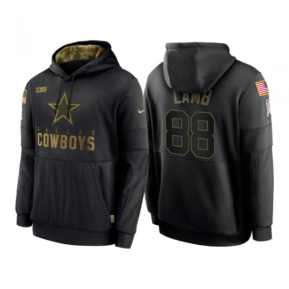 Men's Dallas Cowboys #88 CeeDee Lamb 2020 Black Salute to Service Sideline Performance Pullover Hoodie 1