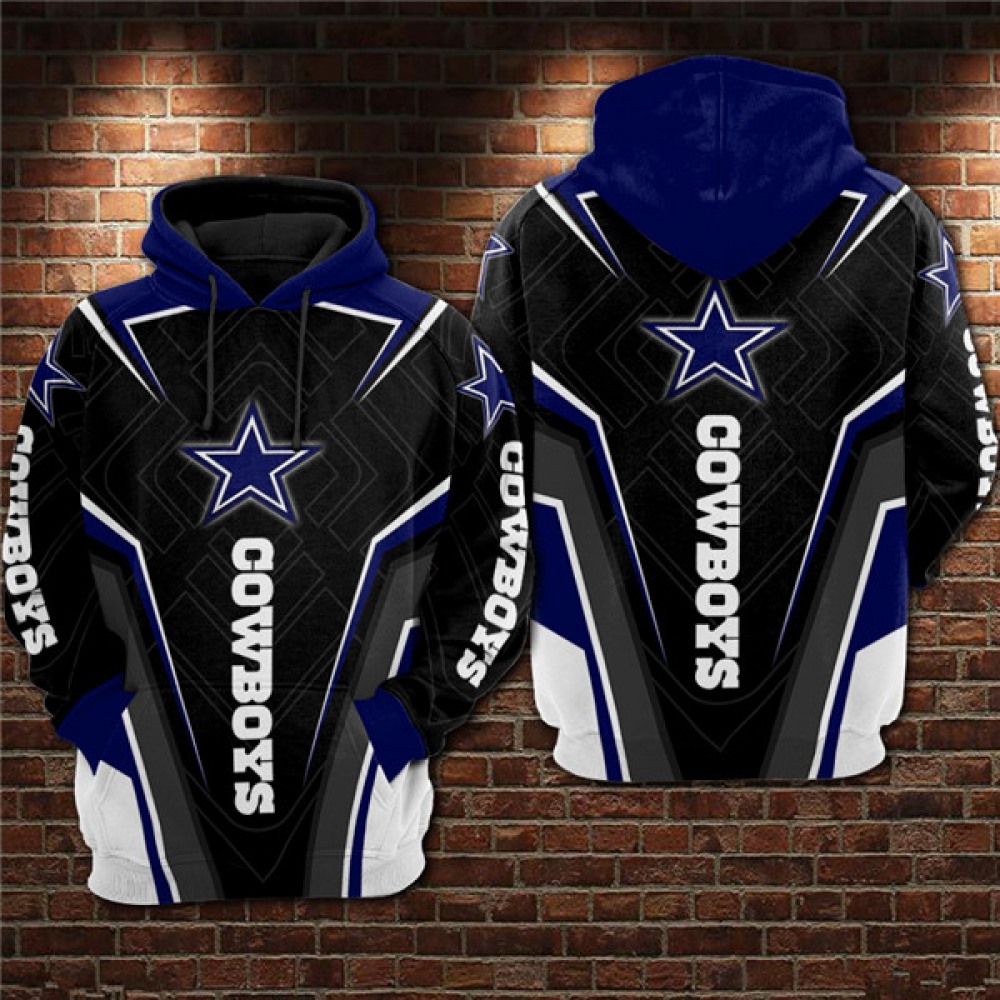 Men's Dallas Cowboys Black/Blue 3D All Over Print Pullover Hoodie 1