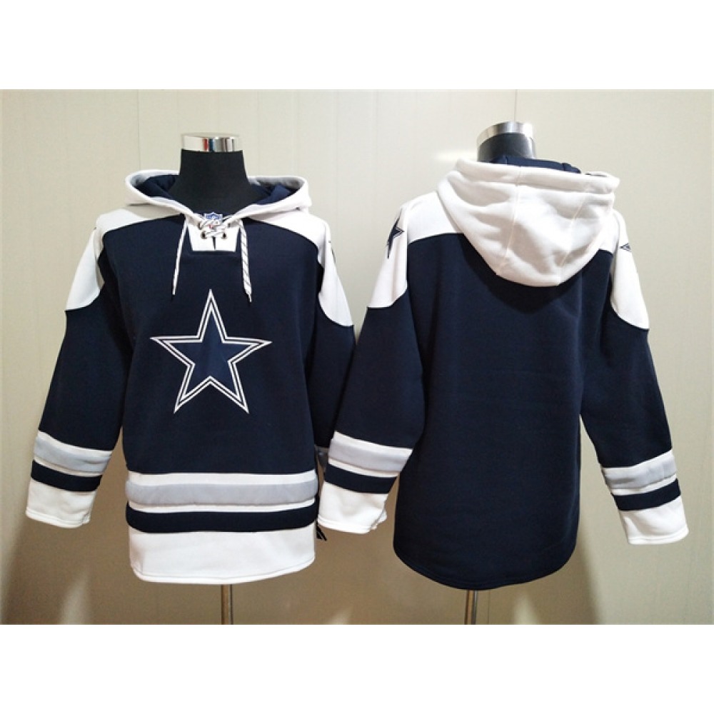 Men's Dallas Cowboys Blank Navy Ageless Must-Have Lace-Up Pullover Hoodie 1