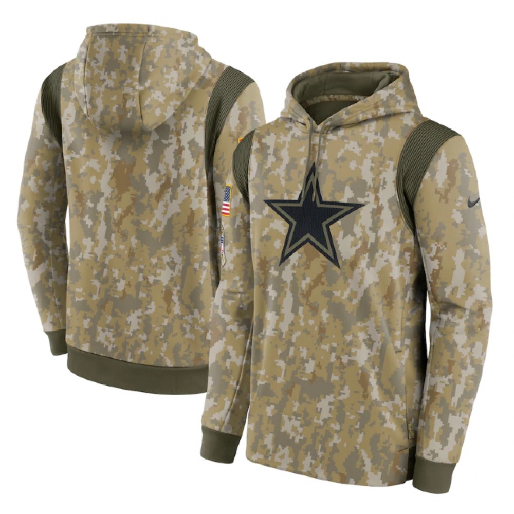 Men's Dallas Cowboys Camo 2021 Salute To Service Therma Performance Pullover Hoodie 1