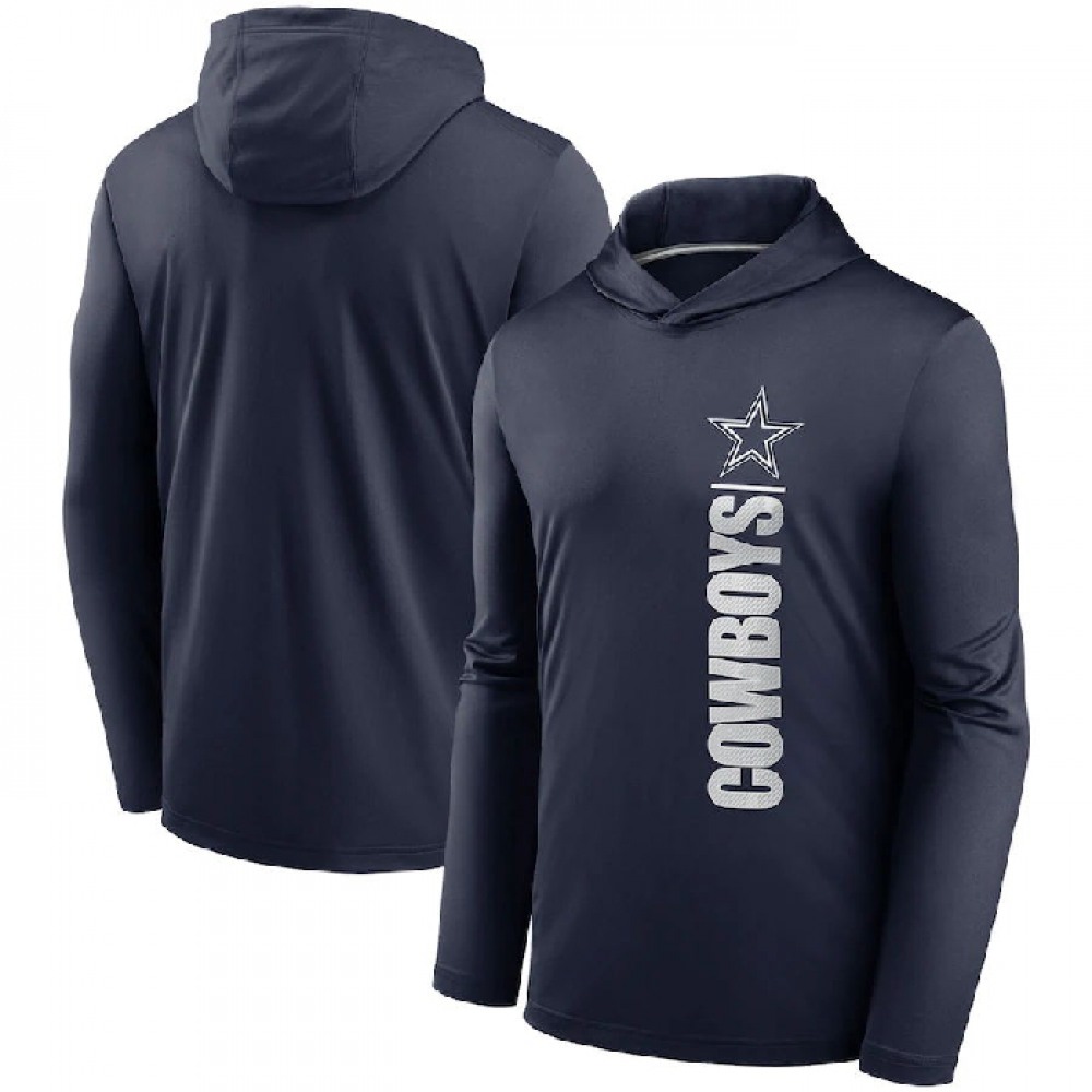 Men's Dallas Cowboys Navy Fan Gear Team Stack Hoodie Performance Long Sleeve T-Shirt 1