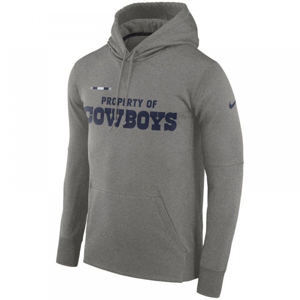 Men's Dallas Cowboys Heather Gray Sideline Property Of Performance Pullover Hoodie 1
