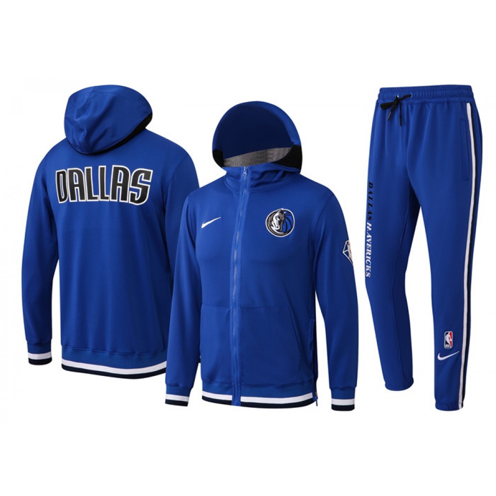 Men's Dallas Mavericks 75th Anniversary Royal Performance Showtime Full-Zip Hoodie Jacket And Pants Suit 1