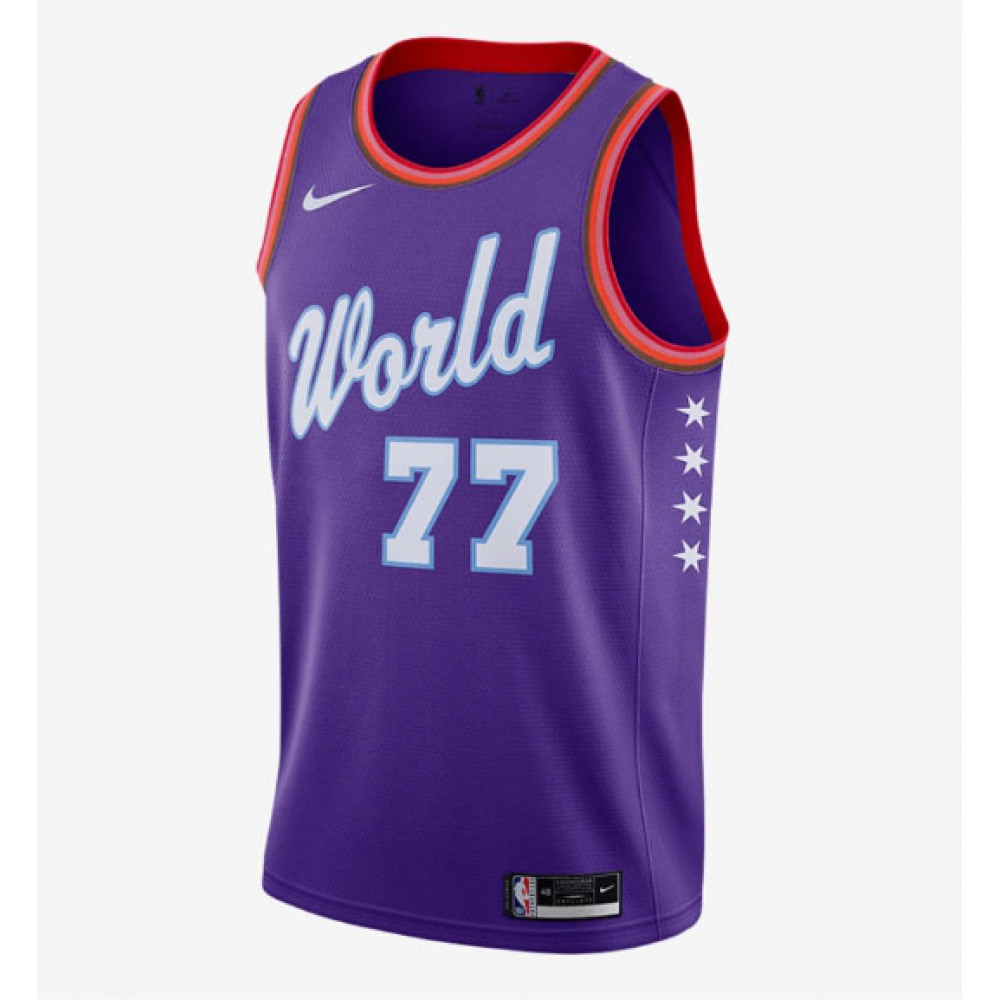 Men's Dallas Mavericks #77 Luka Doncic 2020 Purple Rising Star World Team StitchedJersey 1