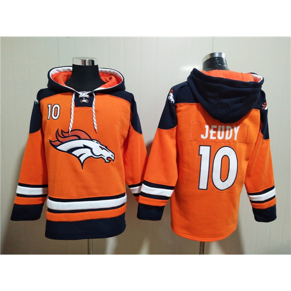 Men's Denver Broncos #10 Jerry Jeudy Orange Ageless Must-Have Lace-Up Pullover Hoodie 1
